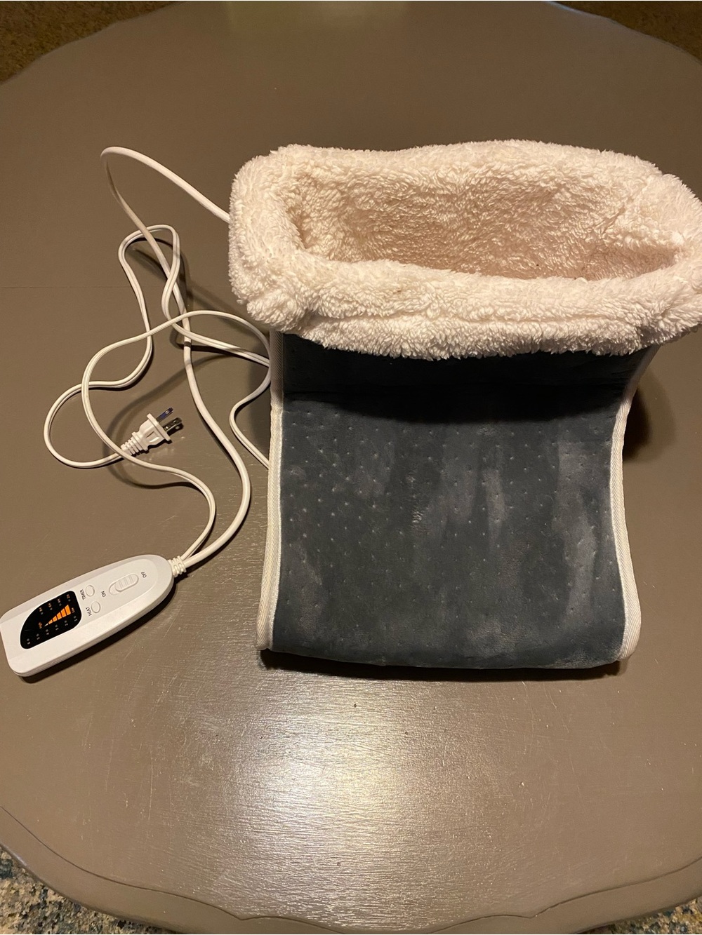 Electric Heated Foot Warmer - Gray and Cream Plush
